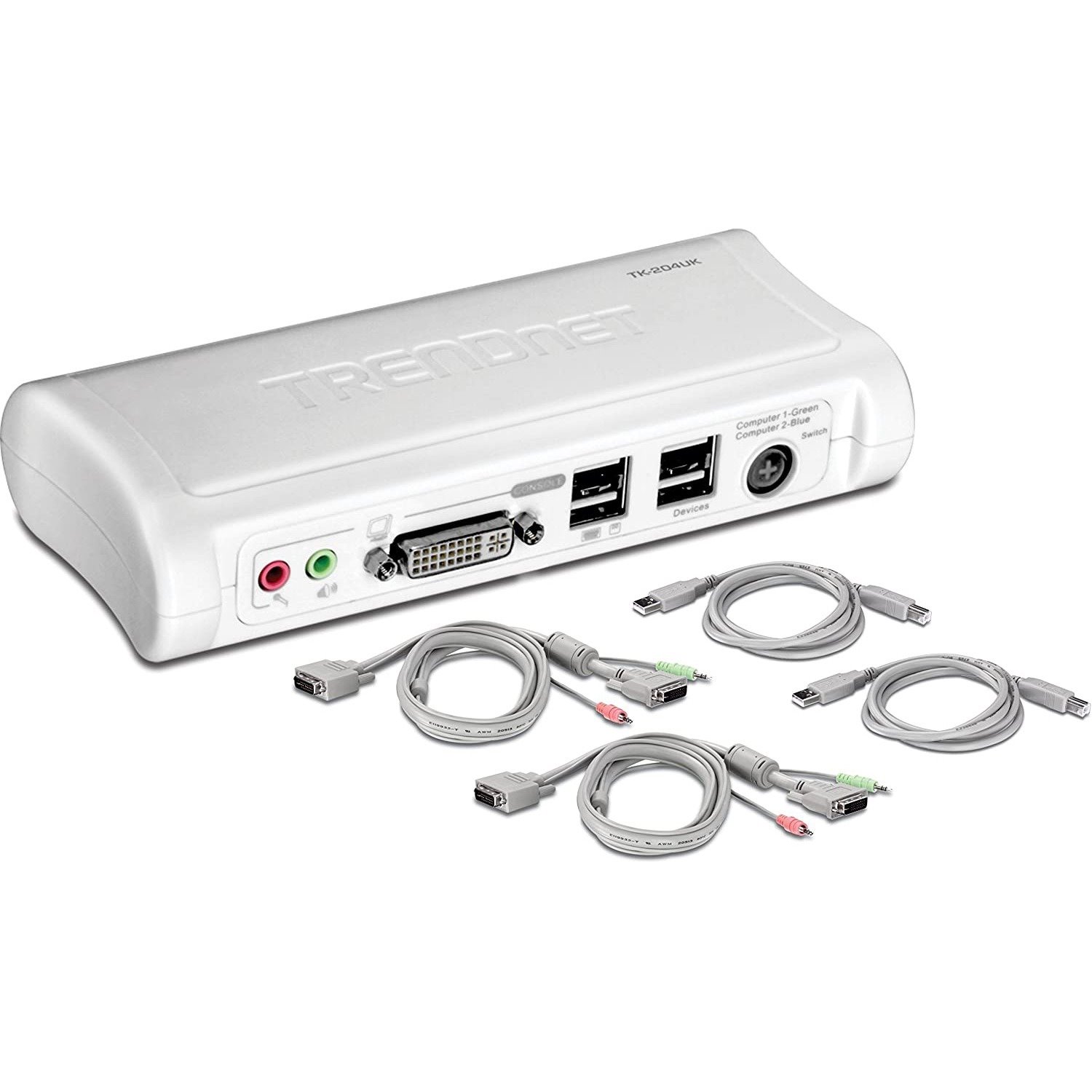 TRENDnet 2-Port DVI USB KVM Switch & Cable Kit with Audio, Manage Two PCs, 2 x USB Keyboard & Mouse Ports, 2 x Bonus USB 2.0 Ports, 2 Way Audio Support, TK-204UK