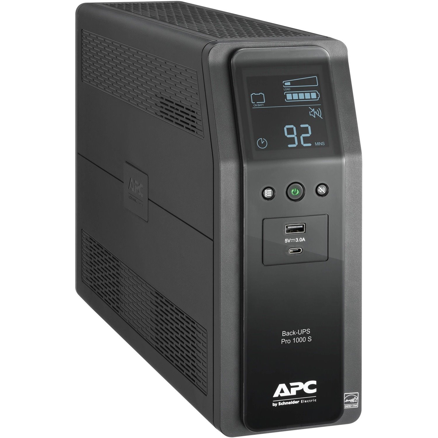 APC Back-UPS Pro, 1000VA/600W, Tower, 120V, 10x NEMA 5-15R outlets, Sine Wave, AVR, USB Type A + C ports, LCD, User Replaceable Battery