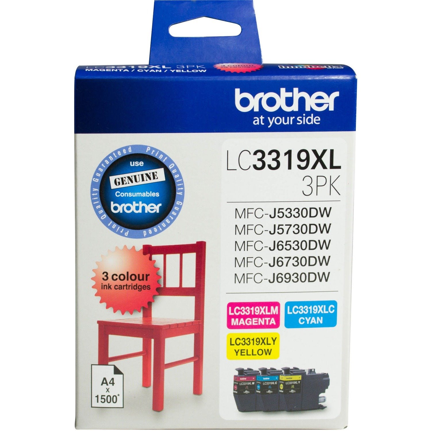 Brother LC3319XL3PK Original High Yield Inkjet Ink Cartridge - Cyan, Magenta, Yellow - 3 / Pack