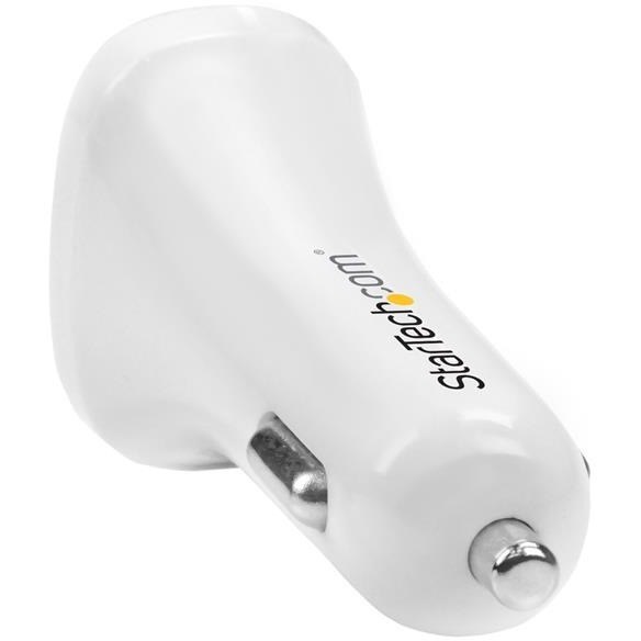 StarTech.com Dual Port USB Car Charger - White - High Power 24W/4.8A - 2 port USB Car Charger - Charge two tablets at once