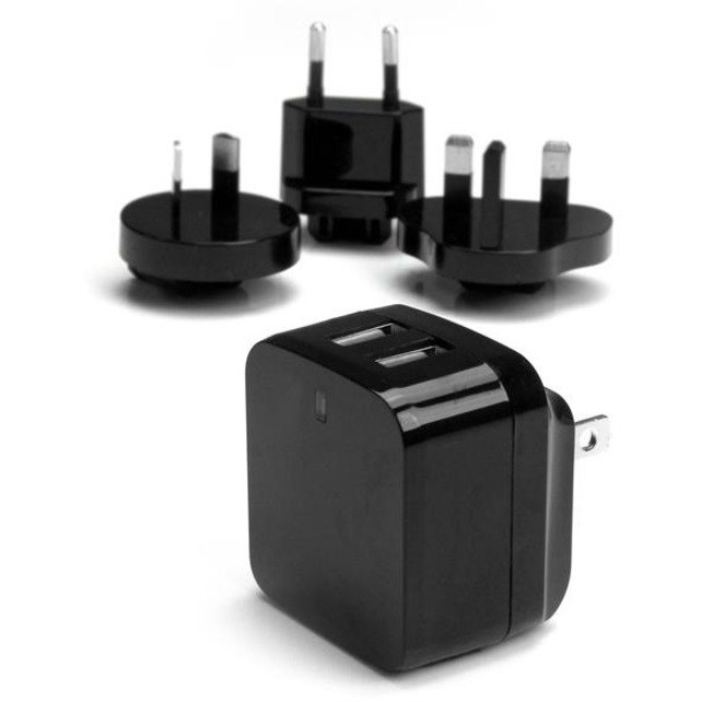 StarTech.com Travel USB Wall Charger - 2 Port - Black - Universal Travel Adapter - International Power Adapter - USB Charger