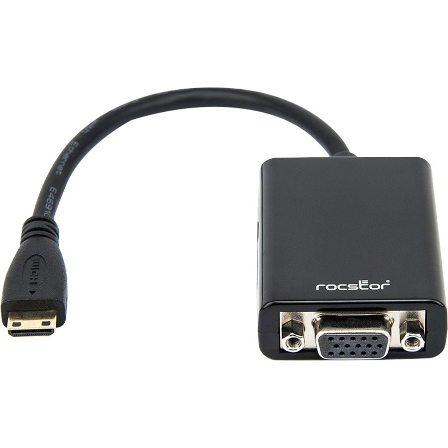 Rocstor Premium Mini HDMI to VGA Adapter - For Digital Still Camera and Video Camera - Resolution up to 1920x1080 - HDMI/VGA for Video Device, Projector, Monitor, Tablet PC, Camera - 1 x HDMI (Mini Type C) Digital Audio/Video - 1 x HD-15 Female VGA - 6" Adapter - mini HDMI Black ADAPTER CONVERTER 1920X1080