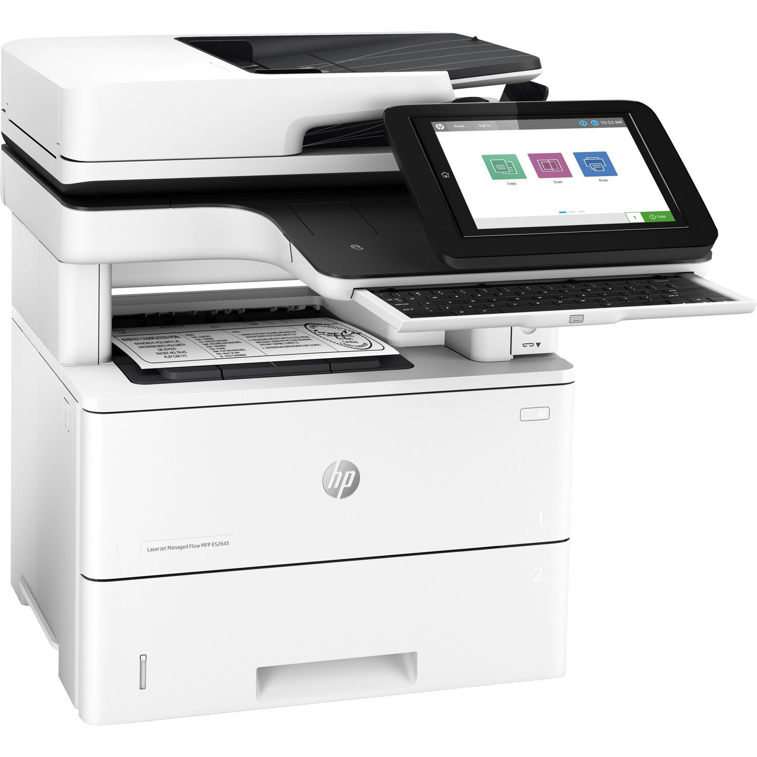 HP LaserJet Managed E52645c Laser Multifunction Printer-Monochrome-Copier/Scanner-45 ppm Mono Print-1200x1200 Print-Automatic Duplex Print-150000 Pages Monthly-650 sheets Input-Color Scanner-600 Optical Scan-Gigabit Ethernet Ethernet