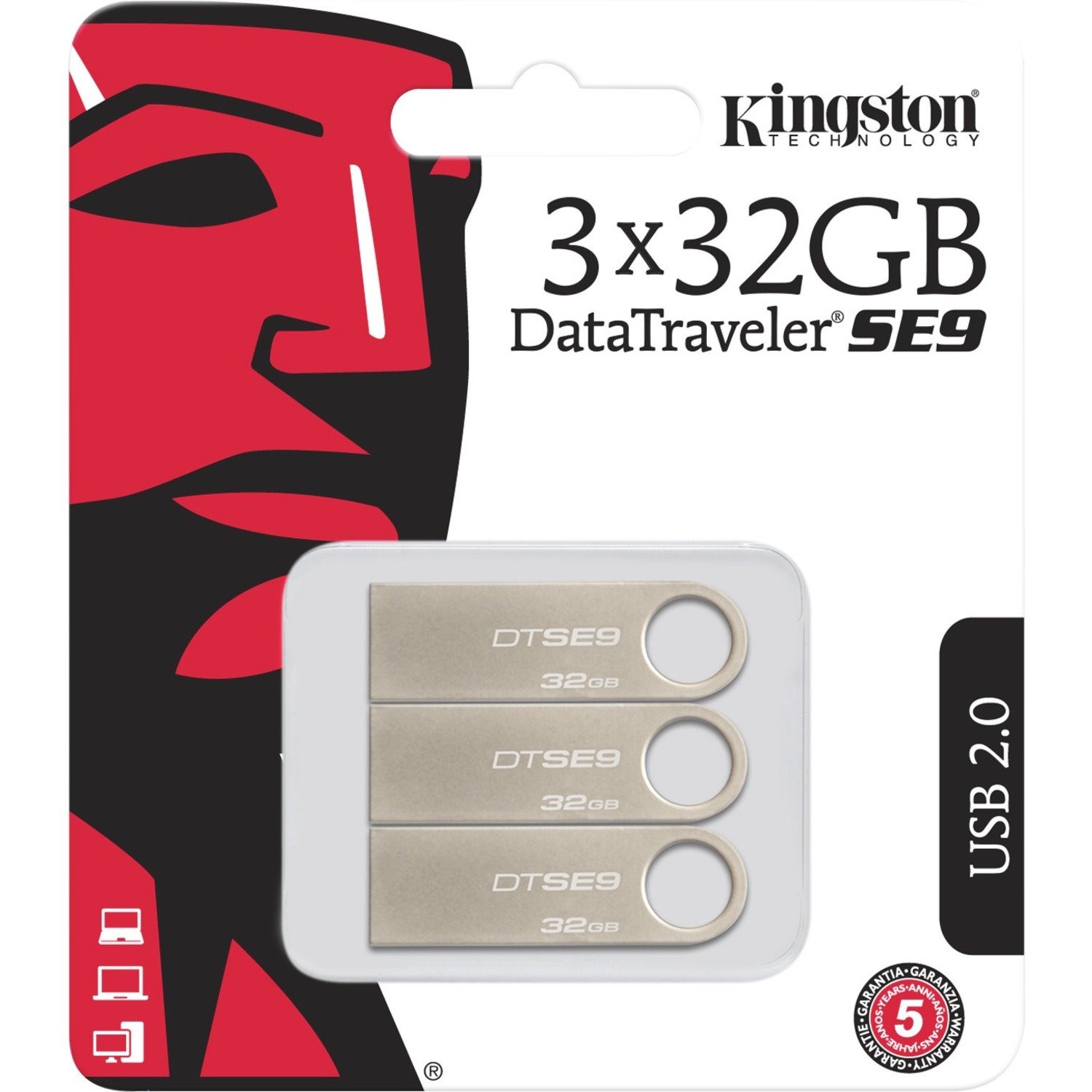 Kingston 32GB USB 2.0 DataTraveler SE9 (Metal casing) (3 Pack)