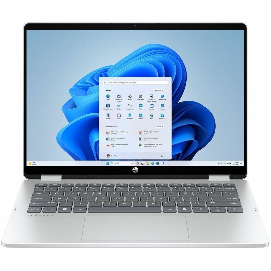 HP OmniBook 5 Flip 14-fp0000 14-fp0013dx 14" Touchscreen Convertible 2 in 1 Notebook - 2K - Intel Core 5 Series 1 120U - 8 GB - 512 GB SSD - Glacier Silver