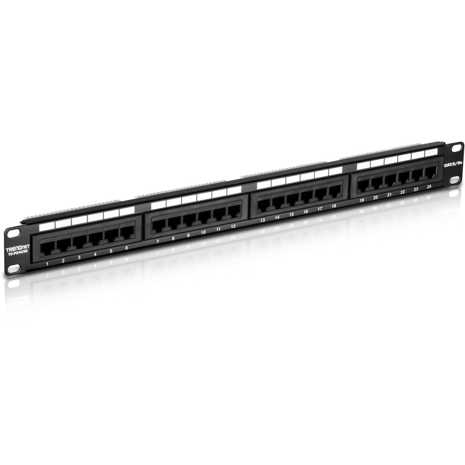 TRENDnet 24-Port Cat5-5e RJ-45 UTP Unshielded Patch Panel, Wallmount or Rackmount, 100Mhz, Color-Coded Labeling, Cat5,Cat5e,Cat4,Cat3 Compatible, 1U Rackmount, Black, TC-P24C5E