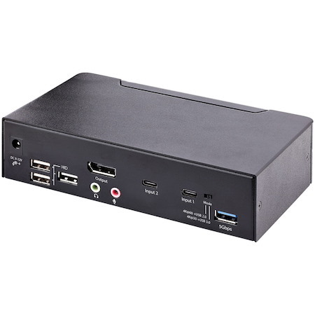 StarTech.com USB-C KVM Switch, 2 Port DisplayPort KVM w/ 4K 60Hz UHD HDR Video, 3.5mm Audio, USB Type-C KVM Switch, 6x USB Hub Ports, Thunderbolt 3/4 Compatible - Hot Key Switching