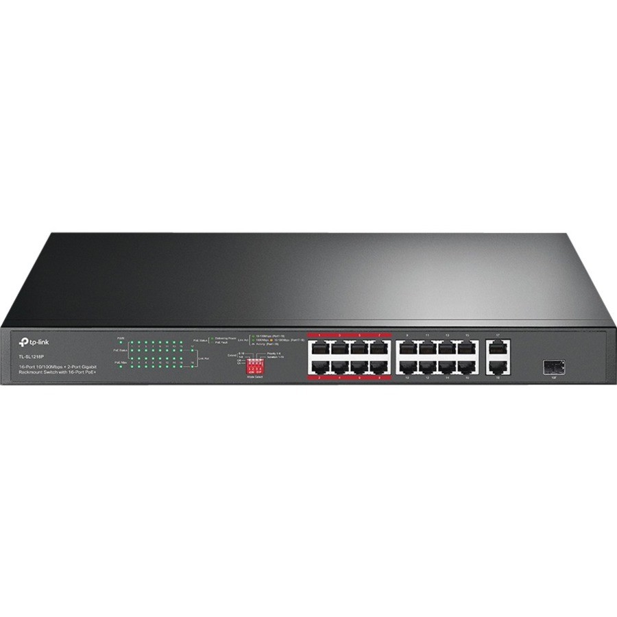 TP-LINK 16-PORT UNMANAGED SWITCH, POE+(16), GbE(2), SFP (1), 150W, METAL CASE, 5YR
