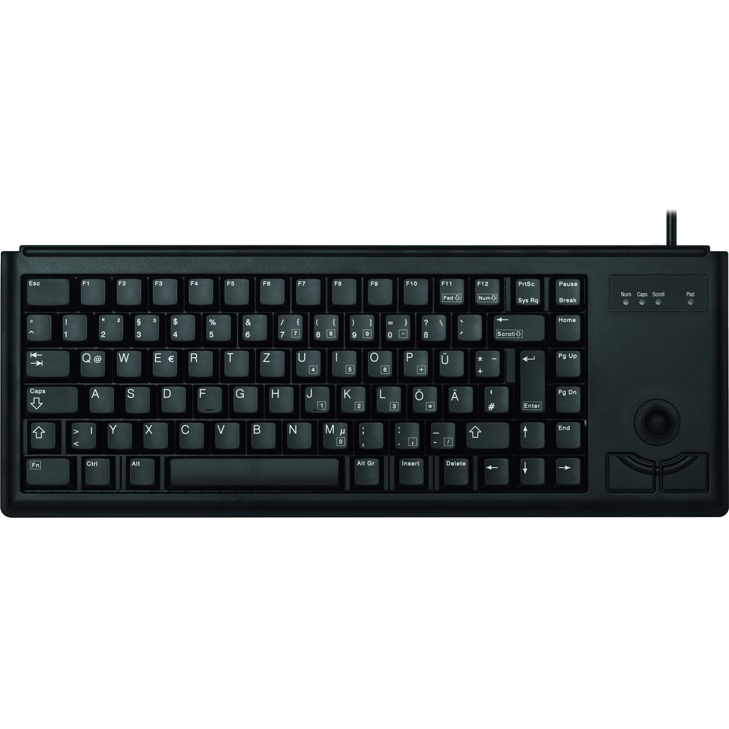 CHERRY Compact G84-4400 Keyboard - Cable Connectivity - USB Interface - Trackball - English (US) - Black
