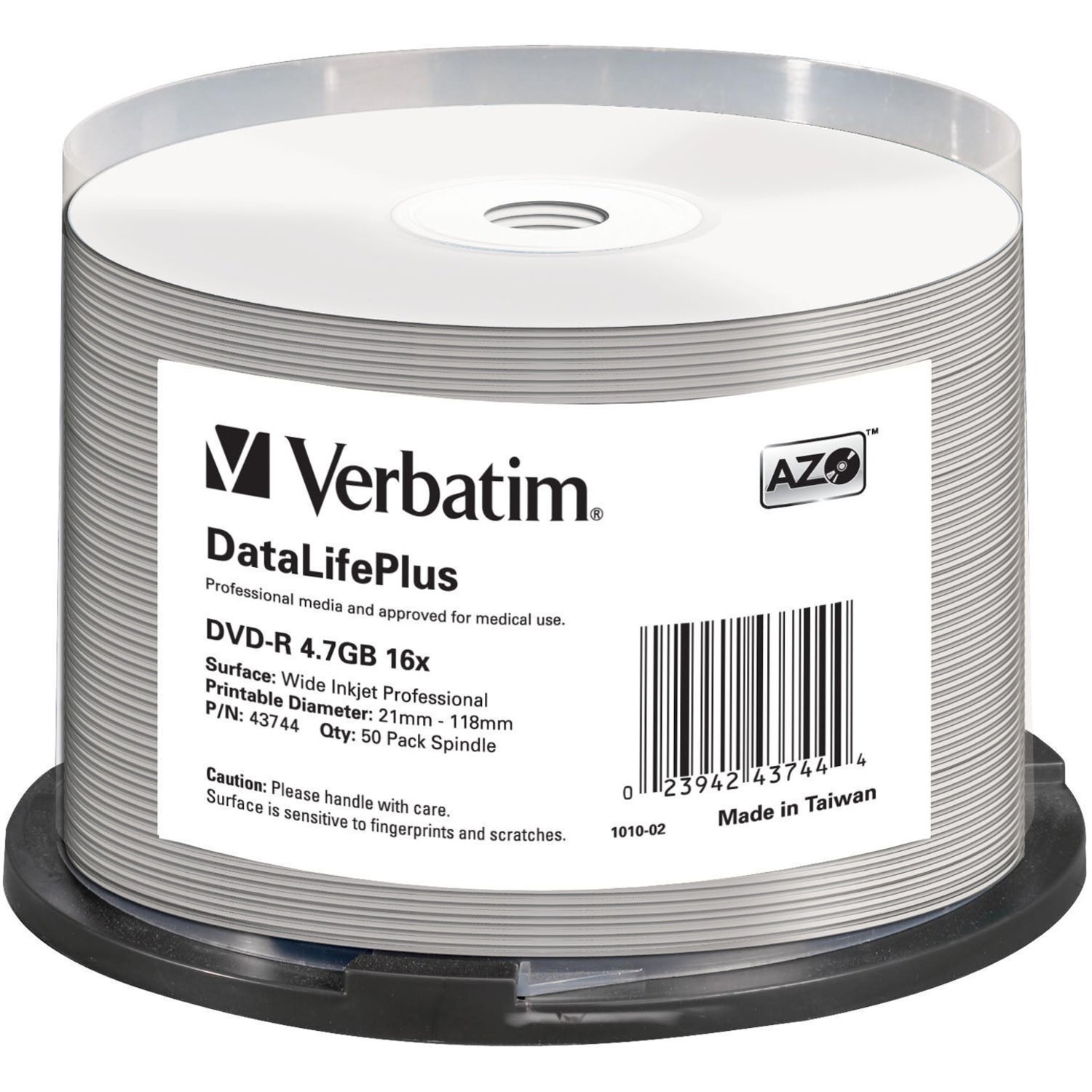 Verbatim DataLifePlus 43744 DVD Recordable Media - DVD-R - 16x - 4.70 GB - 50 - White