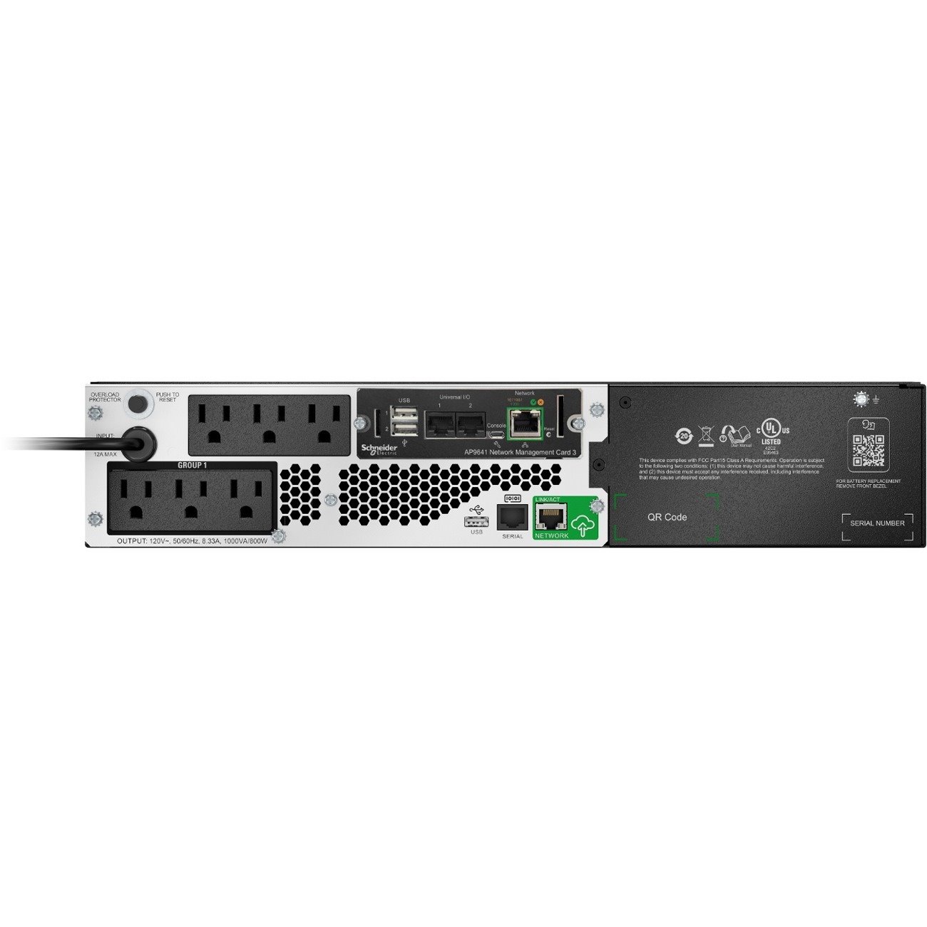 APC Smart-UPS, Line Interactive, 1000VA, Lithium-ion, Rack/Tower, 2U, 120V, 6x NEMA 5-15R outlets, SmartConnect Port+Network Card, Short Depth, AVR