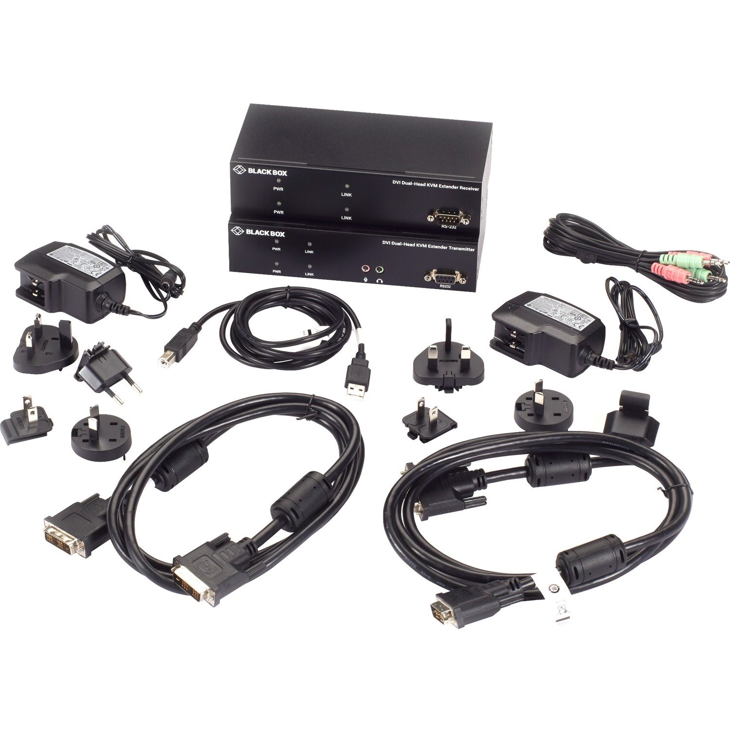 Black Box KVX Series KVM Extender Kit over CATx - DVI-D, USB 2.0, Serial, Audio, Local Video