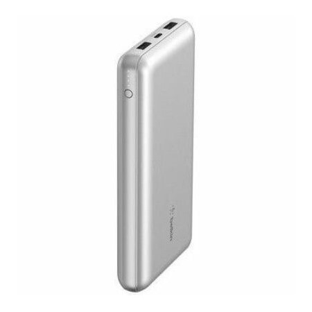 Belkin 15W 3-port USB Power Bank - 20K mAh - 2xUSB-A (12W), 1xUSB-C (15W) - Portable Charger - w/ USB-A to USB-C Cable - Silver