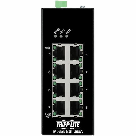 Eaton Tripp Lite Series 8-Port Unmanaged Industrial Gigabit Ethernet Switch - 10/100/1000 Mbps, Ruggedized, -40° to 75°C, EIP QoS, DIN Mount, TAA