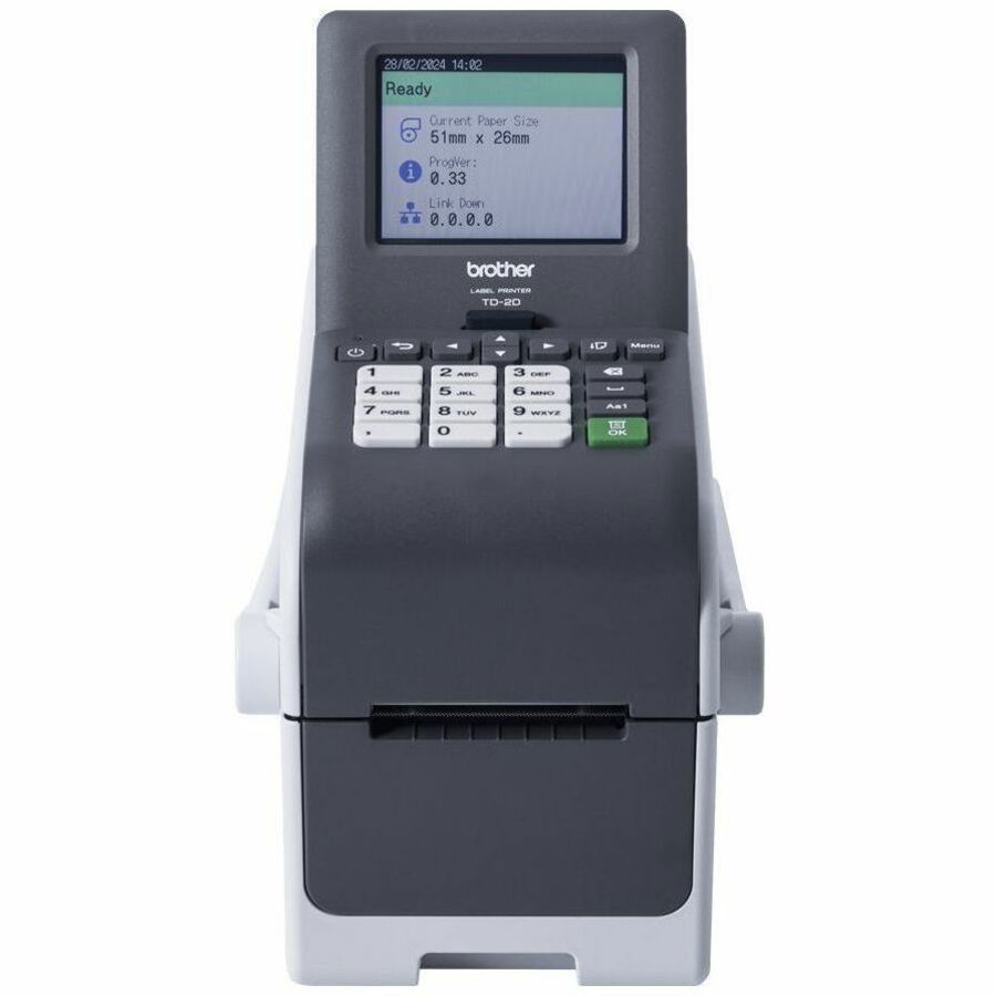 Brother TD-2350DSAH300 Bureaublad, Detailhandel, Gezondheidszorg, Pakhuis, Logistiek, Fabriek Thermisch direct printer - Monochroom - Bureaublad - Labels - Fast Ethernet - USB - USB-host - Serieel - Bluetooth 5.2 - IEEE 802.11a/b/g/n Draadloos LAN - Zwart, Grijs