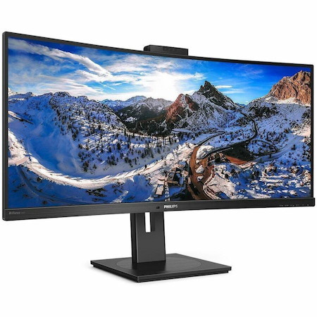 Philips 346P1CRH 34" Class Webcam WQHD Curved Screen LED Monitor - 21:9 - Textured Black