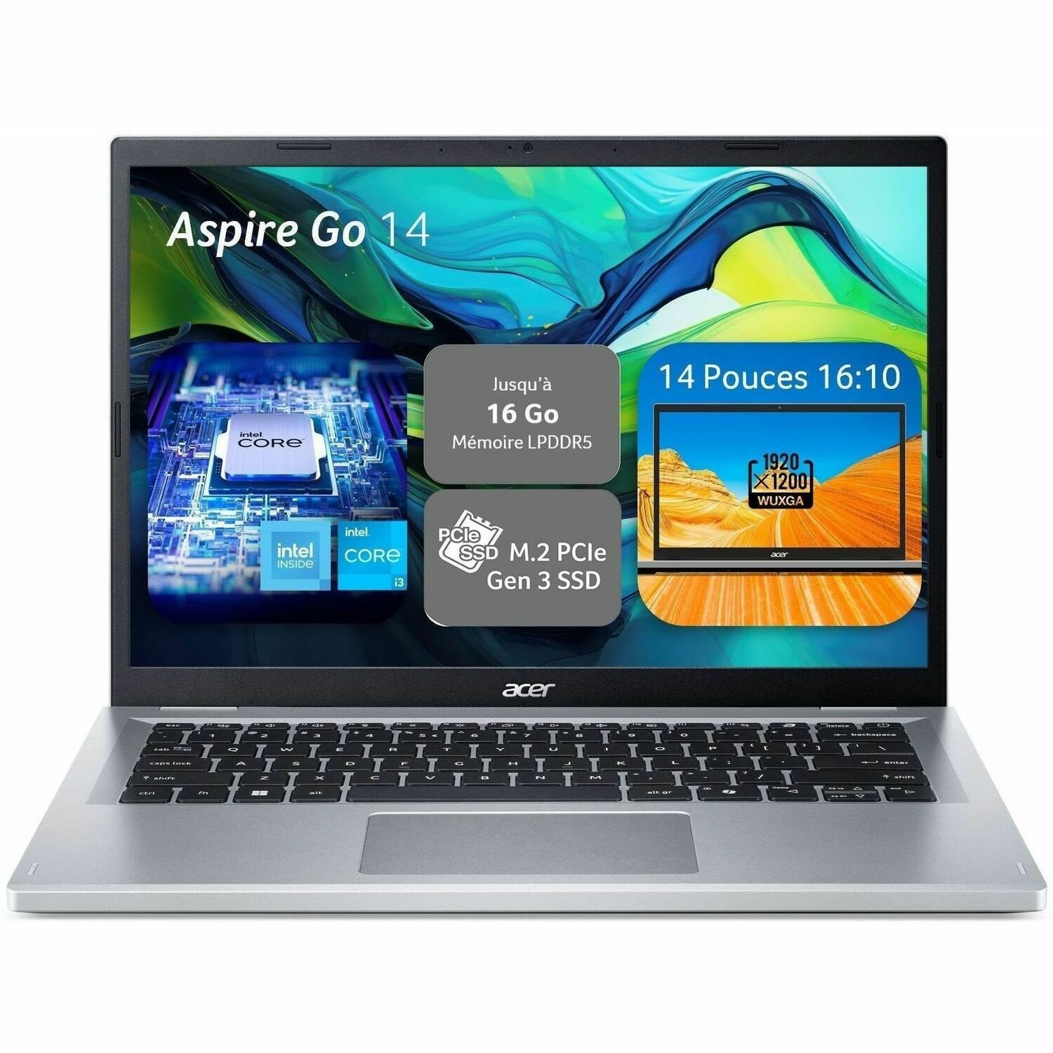 Acer Aspire Go 14 AG14-31P AG14-31P-P8YS 35.6 cm (14") Notebook - WUXGA - Intel N200 - 4 GB - 128 GB SSD - English (UK) Keyboard - Silver