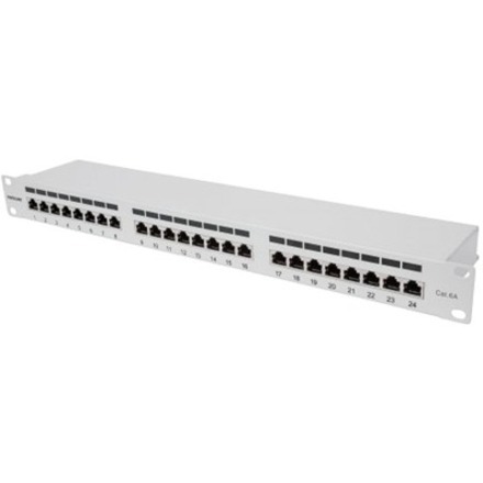 Intellinet Network Solutions Patch Panel, Cat6a, FTP, 24-Port, 1U, Shielded, 90 degree Top-Entry Punch Down Blocks, Grey