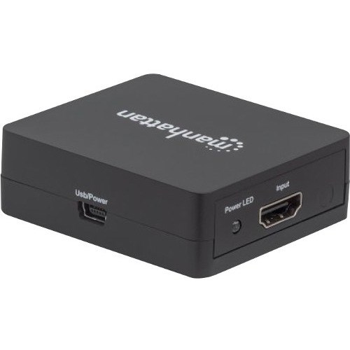 Manhattan HDMI Splitter 2-Port , 1080p, Black, Displays output from x1 HDMI source to x2 HD displays (same output to both displays), USB-A Powered (cable included, 0.7m), Three Year Warranty, Retail Box