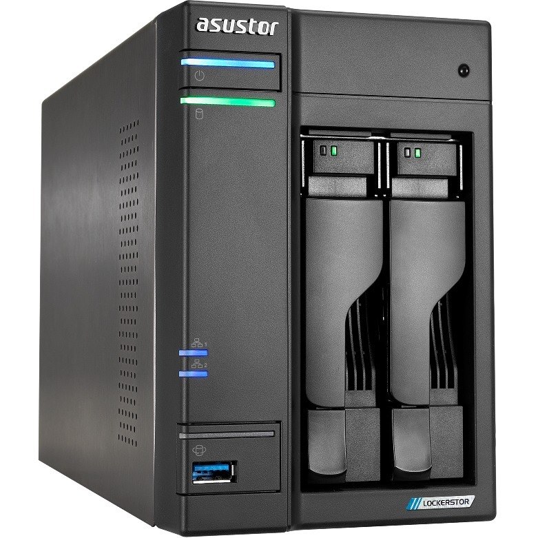 Asustor Lockerstor 2 Gen 2 AS6702T | 2 Bay NAS - Network Storage Enclosure, Quad Core 2.0GHz CPU, 4 M.2 PCIe 3.0 SSD Slot, 2 2.5GbE Port, 4GB RAM DDR4