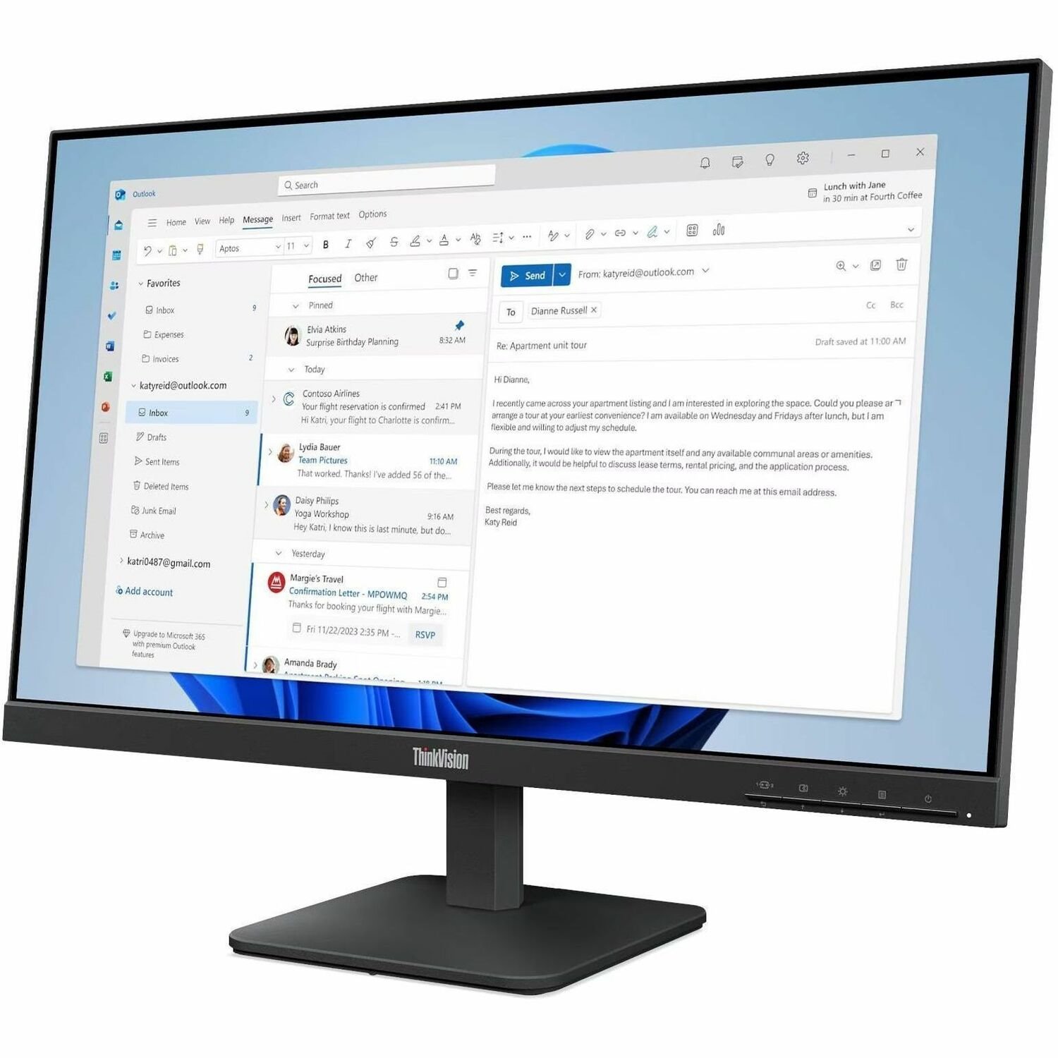 Lenovo ThinkVision S24-4e 24" Class Full HD LED Monitor - 16:9 - Raven Black