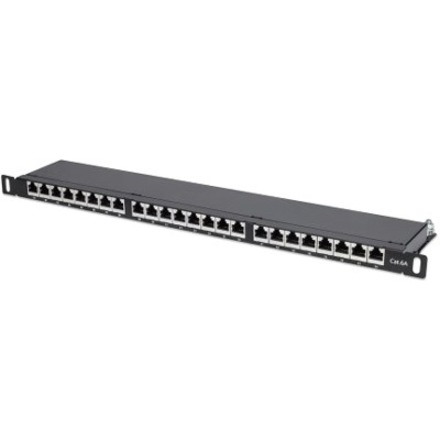 Patch Panel, Cat6a, FTP, 24-Port, 19" , 0.5U, Shielded, 90&deg; Top-Entry Punch Down Blocks, Black