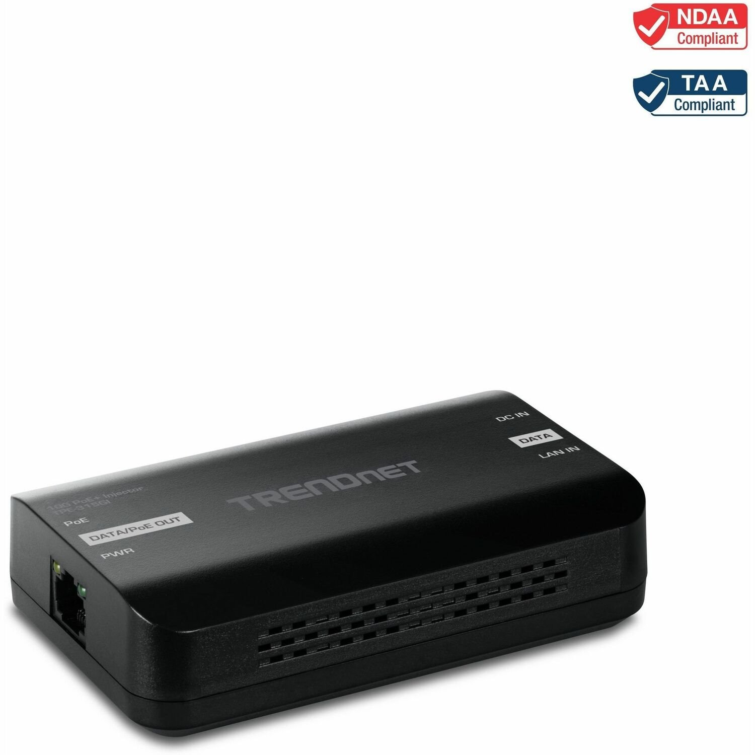 TRENDnet 10G PoE+ Injector, TPE-315GI, Convert Non-PoE Port to a PoE+ Port, PoE (15.4W) or PoE+ (30W), 10GBASE-T Compliant, Up to 100m (328 ft.), Black