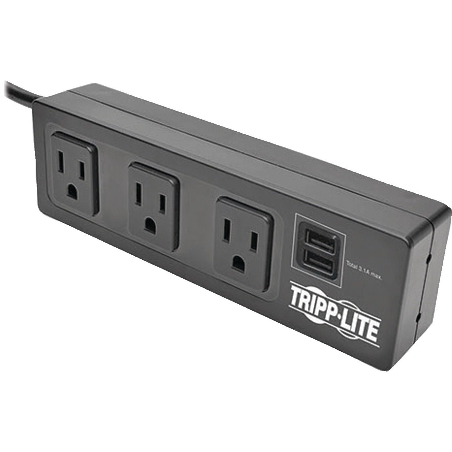 Eaton Tripp Lite Series Protect It! 3-Outlet Surge Protector with Desk Clamp, 10 ft. Cord, 510 Joules, 2 USB Charging Ports, Black Housing