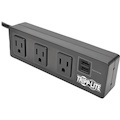 Eaton Tripp Lite Series Protect It! 3-Outlet Surge Protector with Desk Clamp, 10 ft. Cord, 510 Joules, 2 USB Charging Ports, Black Housing