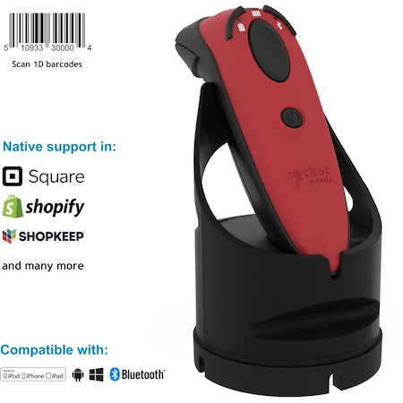 Socket Mobile DuraScan® D700, Linear Barcode Scanner, Red & Charging Dock
