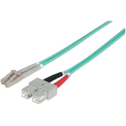 Intellinet Network Solutions Fiber Optic Patch Cable, LC/SC, OM3, 50/125, Multimode, Duplex, Aqua, 14 ft (5 m)