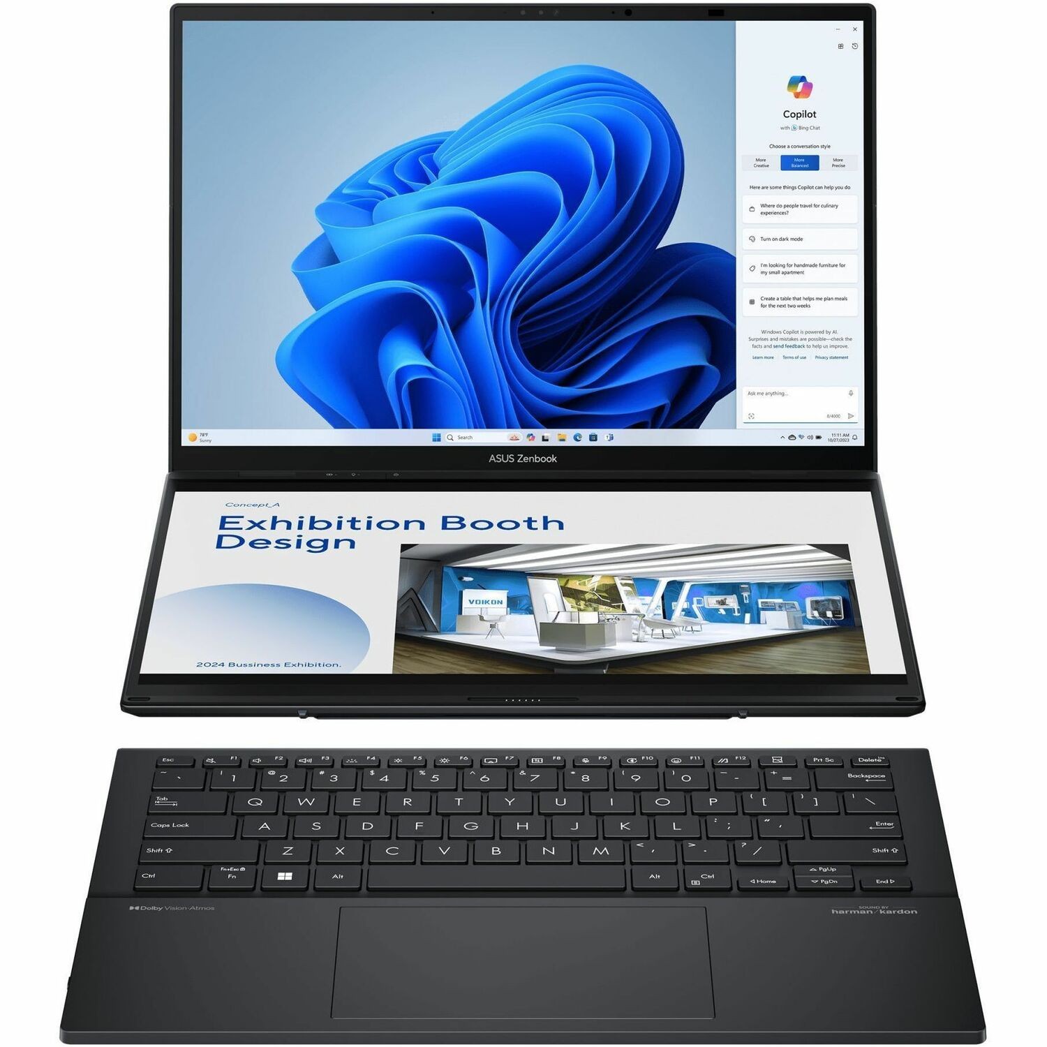 Asus ZenBook Duo UX8406 UX8406MA-PZ203W 35.6 cm (14") Touchscreen Detachable 2 in 1 Notebook - 3K - 120 Hz - Intel Core Ultra 9 185H - Intel Evo Platform - 32 GB - 2 TB SSD - Inkwell Gray