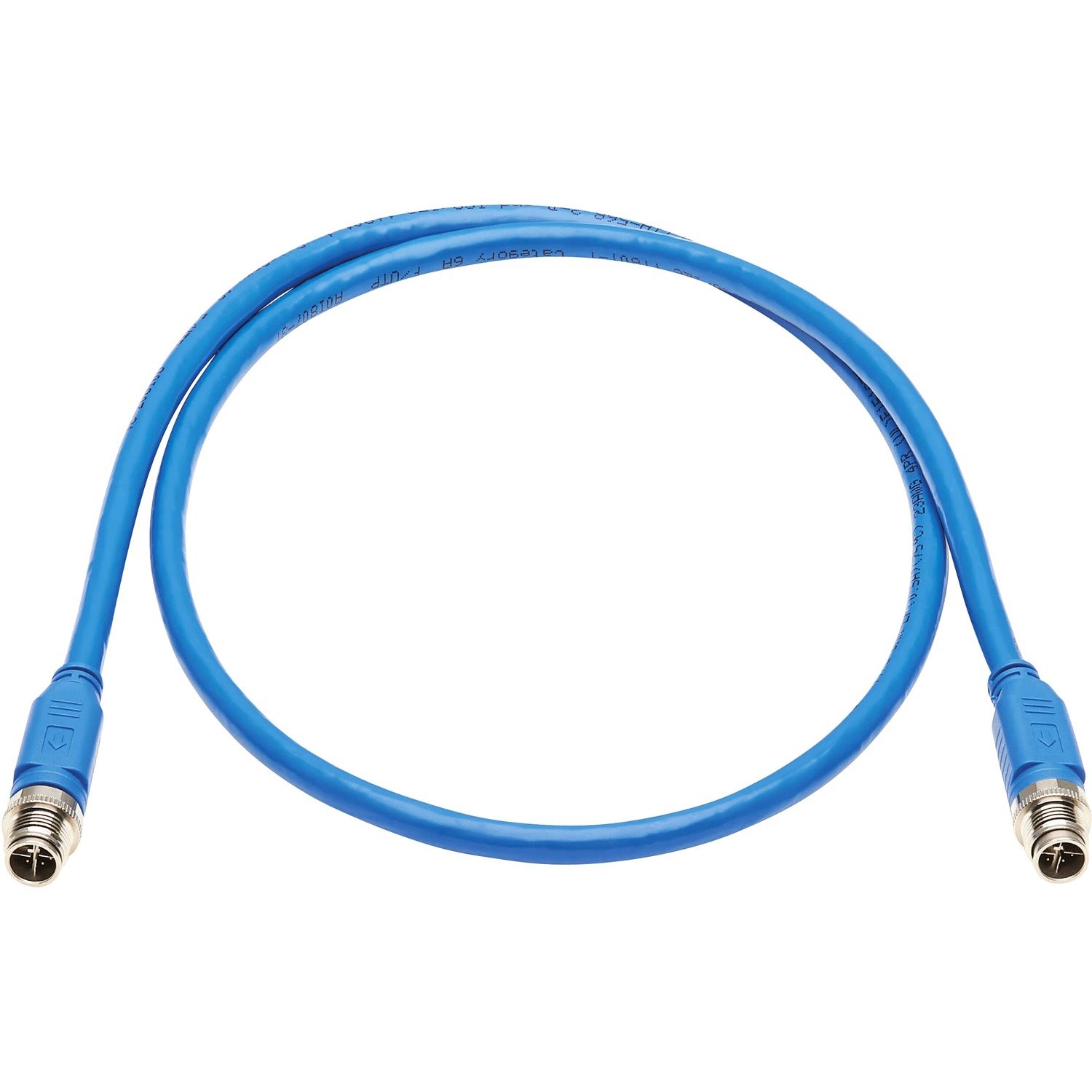Eaton Tripp Lite Series M12 X-Code Cat6a 10G F/UTP CMR-LP Shielded Ethernet Cable (M/M), IP68, PoE, Blue, 1 m (3.3 ft.), TAA