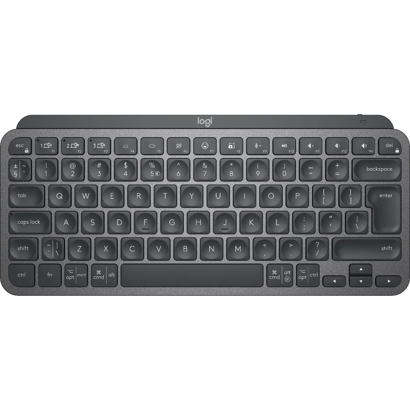 Logitech MX Keys Mini Keyboard - Wireless Connectivity - LED - Danish, Norwegian, Swedish, Finnish, Pan-Nordic - QWERTY Layout - Graphite