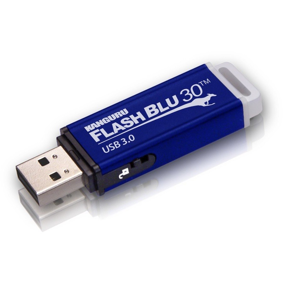 Kanguru Solutions Kanguru FlashBlu30 Usb 3.0 With Write Protect Switch 64GB Usb 3.0 BLÅ