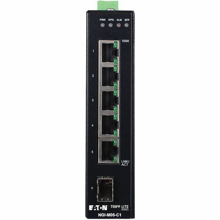 Eaton Tripp Lite Series 5-Port Managed Industrial Gigabit Ethernet Switch - 10/100/1000 Mbps, GbE SFP Slot, -40° to 75°C, DIN Mount, TAA