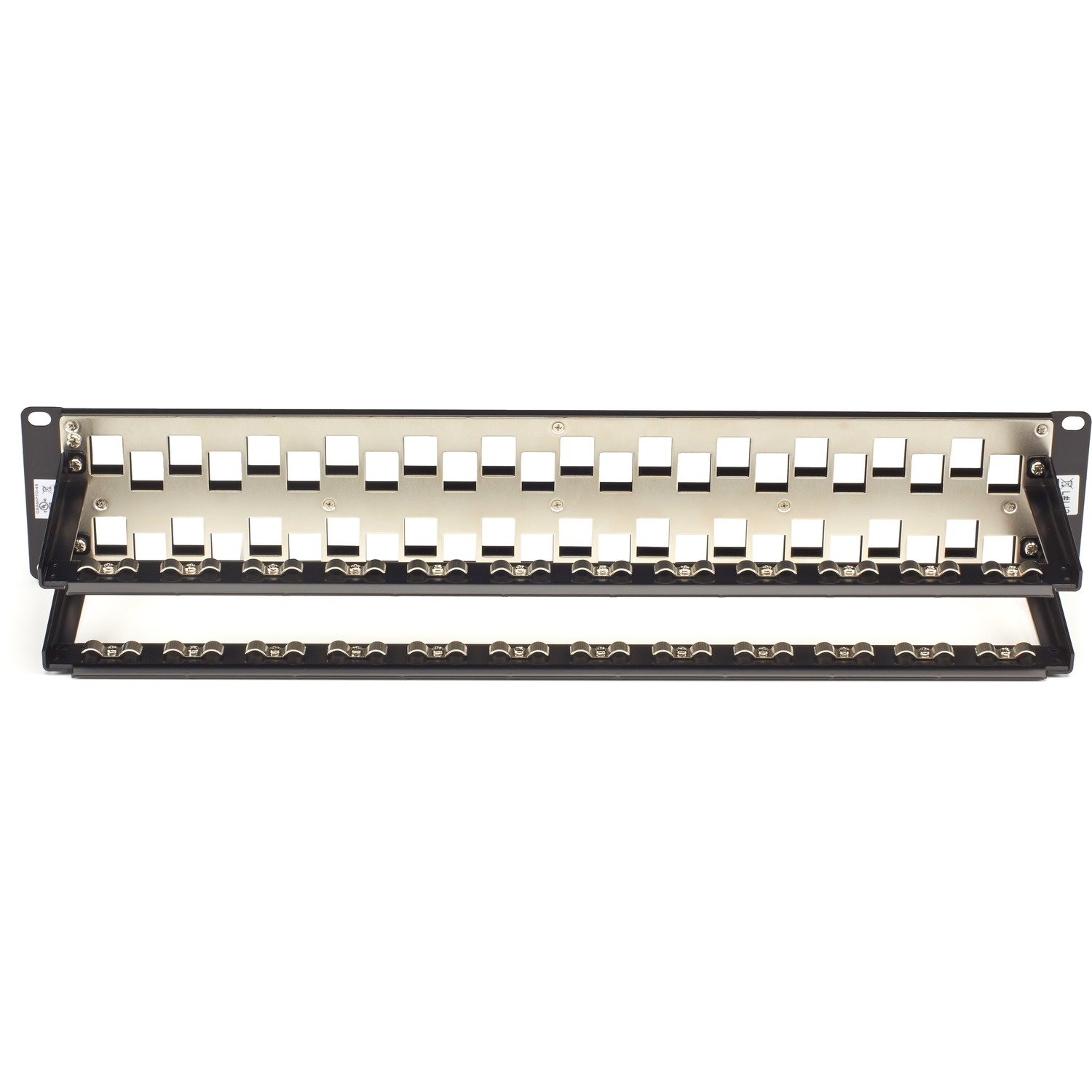 Black Box CAT6A Staggered Multimedia Patch Panel - 2U, Blank, 48-Port