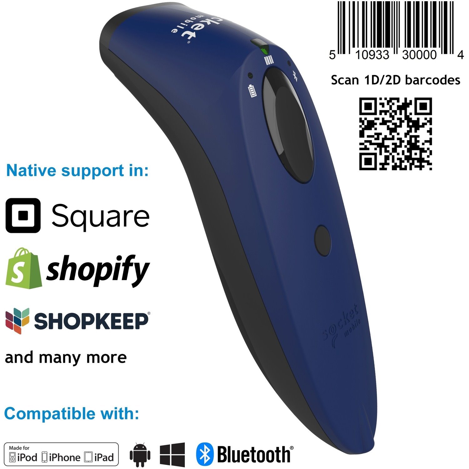 SocketScan&reg; S740, 1D/2D Imager Barcode Scanner, Blue