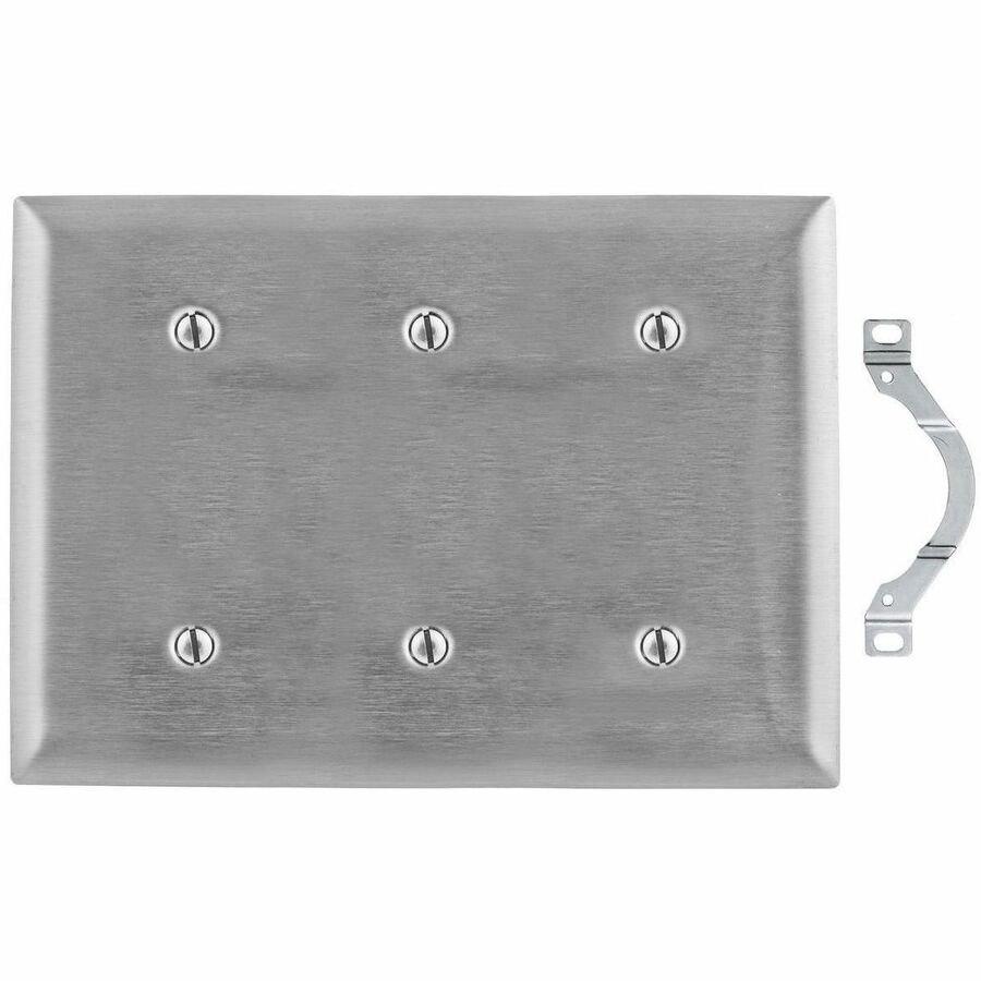 Hubbell Wallplate, 3-G, Blank, SS