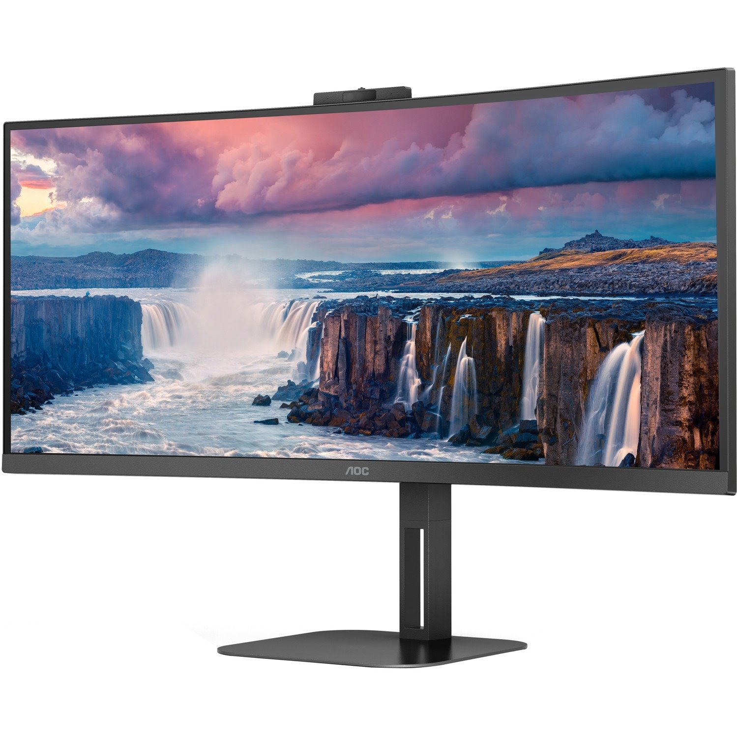 AOC CU34V5CW/BK 34" Class Webcam UW-QHD Curved Screen LCD Monitor - 21:9 - Metal Black