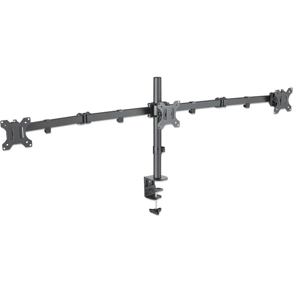 TV & Monitor Mount, Desk, Double-Link Arms, 3 screens, Screen Sizes: 10-27" , Black, Clamp Assembly, Triple Screen, VESA 75x75 to 100x100mm, Max 7kg (each), Lifetime Warranty