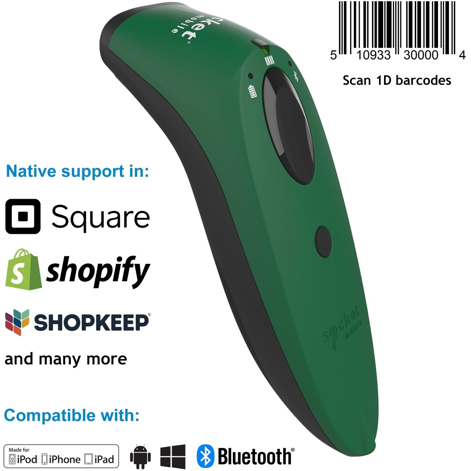 SocketScan&reg; S730, 1D Laser Barcode Scanner, Green