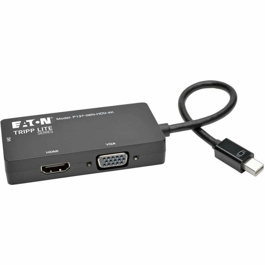 Eaton Tripp Lite Series Keyspan Mini DisplayPort to VGA/DVI/HDMI All-in-One Video Converter Adapter, 4K 30Hz HDMI, DP1.2, Black, 6-in. (15.24 cm)