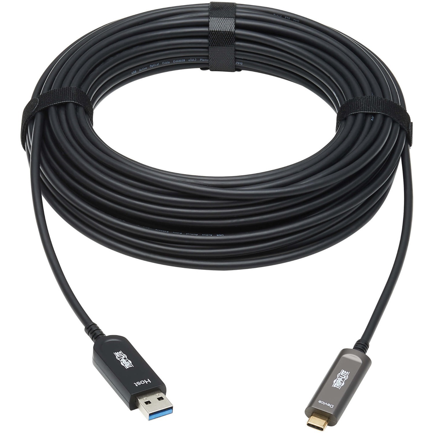 Tripp Lite by Eaton USB-A to USB-C AOC Cable (M/M) - USB 3.2 Gen 2 (10Gbps) Plenum-Rated Fiber Active Optical - Data Only Black 15 m (49 ft.)