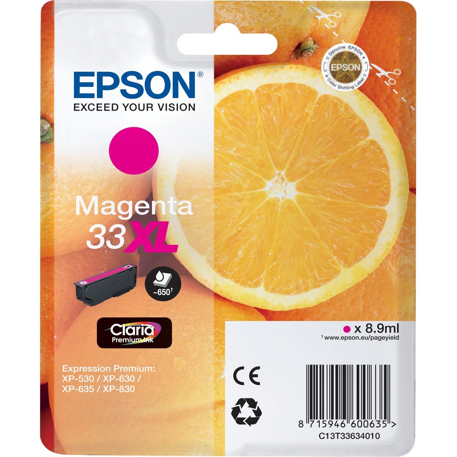 Epson Claria 33XL Hoch Kapazität Tintenstrahl Tintenpatrone - Magenta - Original - 1 / Blisterpack