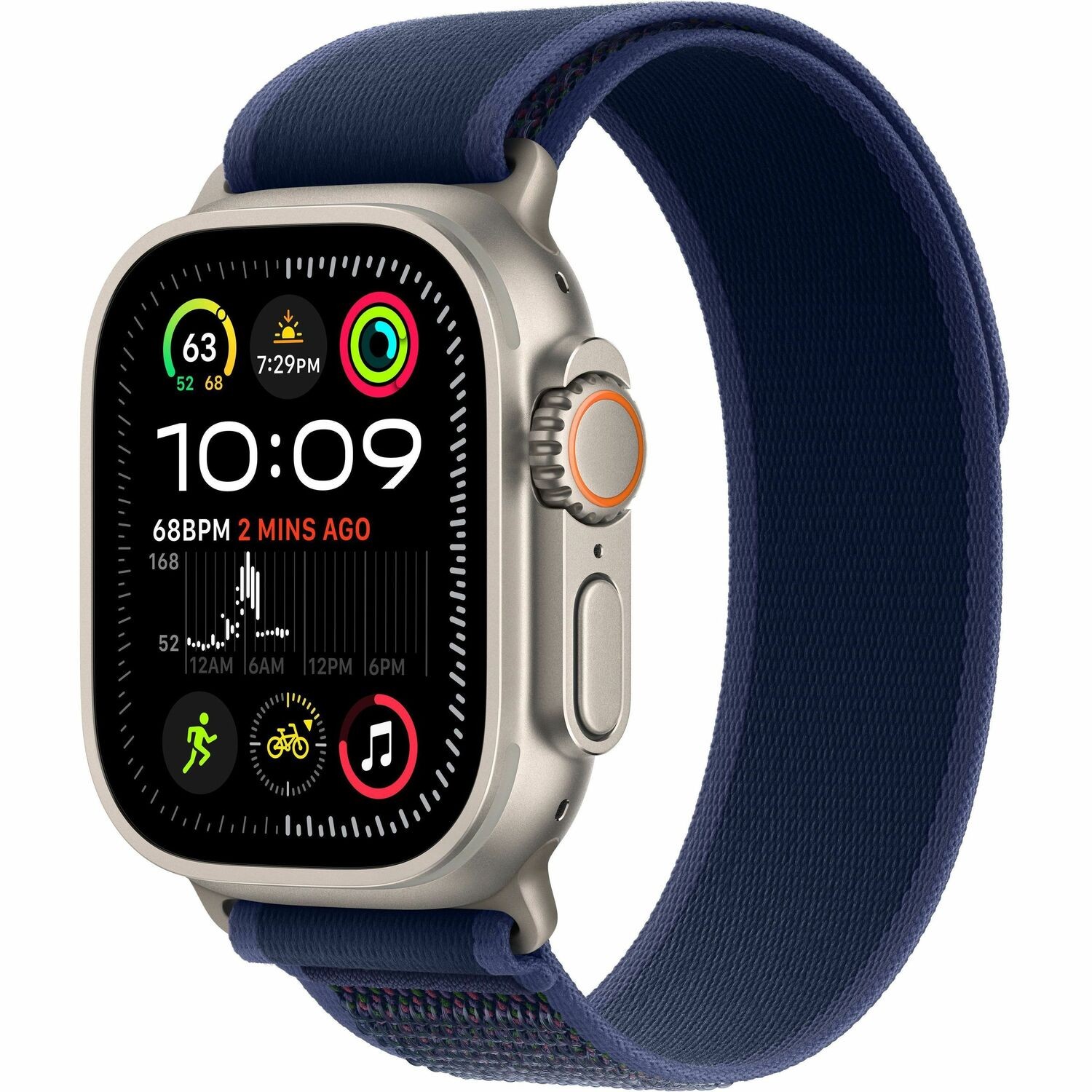 Apple Watch Ultra 2 Smart Watch - 49 mm Case Height - 44 mm Case Width - Natural Case Color - Blue Band Color - Glass Body Material - Titanium Case Material - Wireless LAN - LTE, UMTS