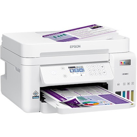 Epson EcoTank ET-3850 Inkjet Multifunction Printer-Color-Copier/Scanner-4800x1200 dpi Print-Automatic Duplex Print-5000 Pages-250 sheets Input-9600 dpi Optical Scan-Wireless LAN-Apple AirPrint-Android Printing-Fire OS-Mopria-Epson Email Prin