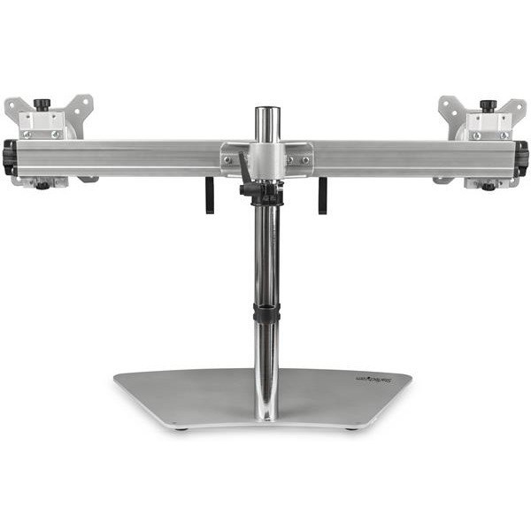 StarTech.com Dual Monitor Stand, Free Standing Desktop Pole Stand for 2x 24" (17.6lb/8kg) VESA Mount Displays, Height Adjustable, Silver