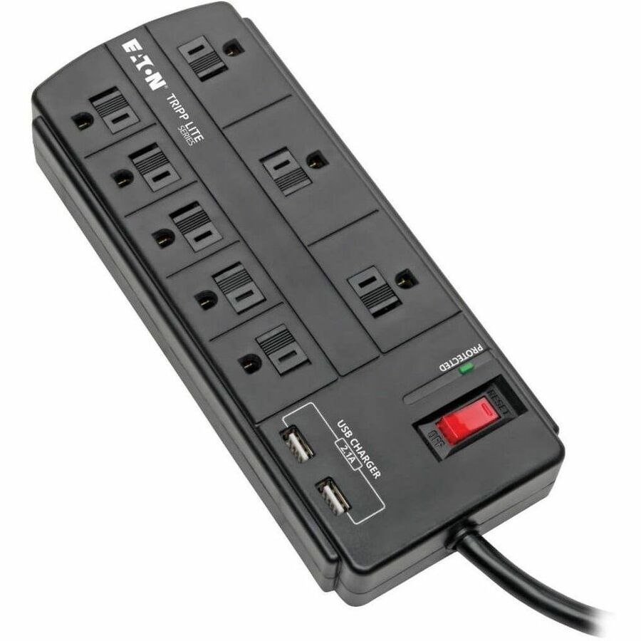 Eaton Tripp Lite Series 8-Outlet Surge Protector with 2 USB Ports (2.1A Shared) - 8 ft. (2.43 m) Cord, 1200 Joules, Black