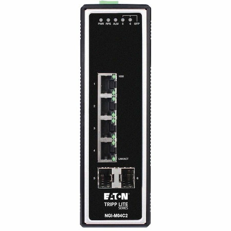 Eaton Tripp Lite Series 4-Port Managed Industrial Gigabit Ethernet Switch - 10/100/1000 Mbps, 2 GbE SFP Slots, -40° to 75°C, DIN Mount, TAA